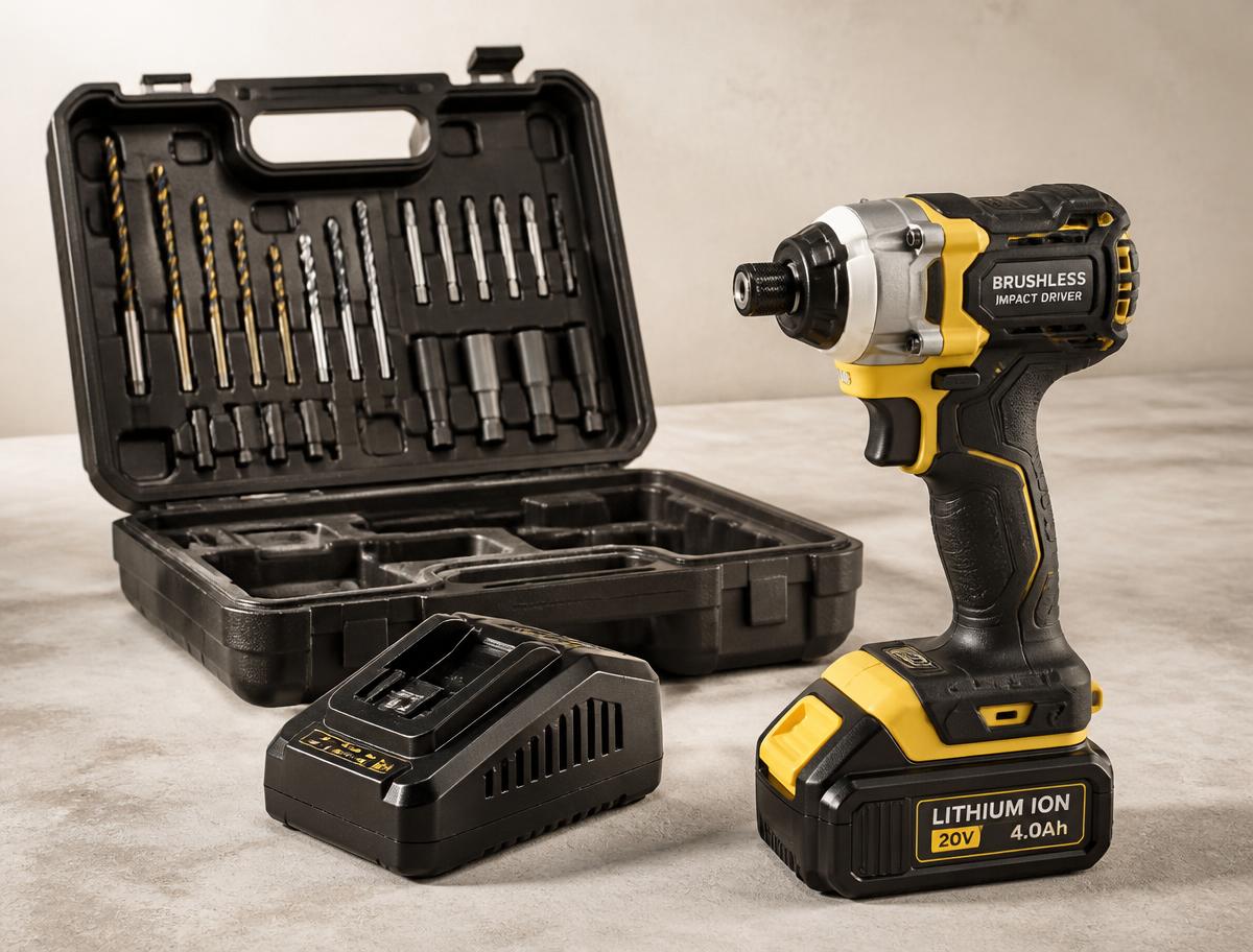 Kit parafusadeira de impacto 20V com bateria de lítio e maleta